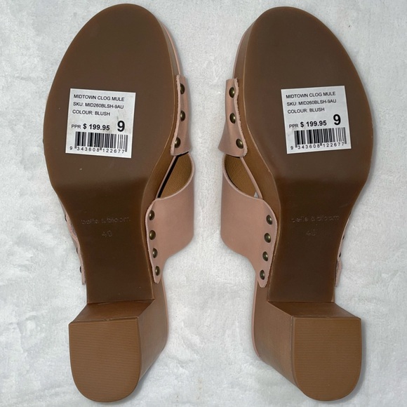 BNWT $200 Sz 9 Blush Pink Mule Belle & Bloom Wedge Heeled Sandal Clog​ - Picture 4 of 8